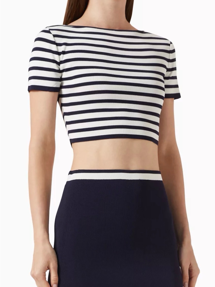Staud Navy & White Striped Cropped Tee